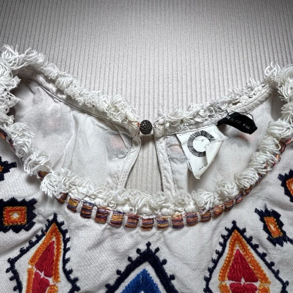 Anemia+Kin Anthropologie Reagan Embroidered Shift Dress linen Blend Size 2 Boho - Picture 6 of 16